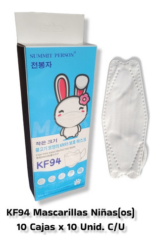 Mascarillas Niños Kf94 Alta Protección 10 Cajas X 10 U. C/u. 1