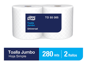 Toalla De Papel 2 Rollos X 280 Mts. C/u. Hoja Simple. TO55005