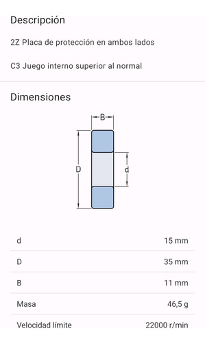 Rodamiento 6202-2z/c3 Rígido De Bolas - Skf Med: 15x35x11 2