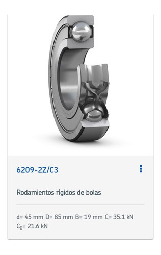Rodamiento 6209-2z/c3 Skf Rígido De Bolas Med: 45x85x19 Mm. 6