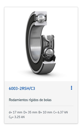 Rodamiento 6003-2rsh/c3 Rígido De Bolas - Skf Med: 17x35x10 2