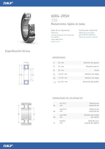 Rodamiento 6004-2rsh Rígido De Bolas - Medidas 20x42x12 Mm 2