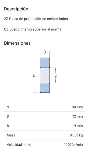 Rodamiento 6306-2z/c3 Rígido De Bolas - Skf Medidas 30x72x19 2
