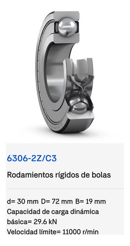 Rodamiento 6306-2z/c3 Rígido De Bolas - Skf Medidas 30x72x19 5