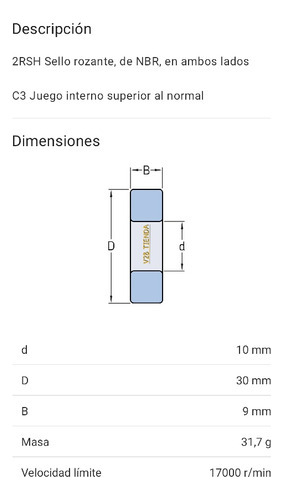 Rodamiento 6200-2rsh/c3 Skf Rígido De Bolas Med: 10x30x9 Mm. 2