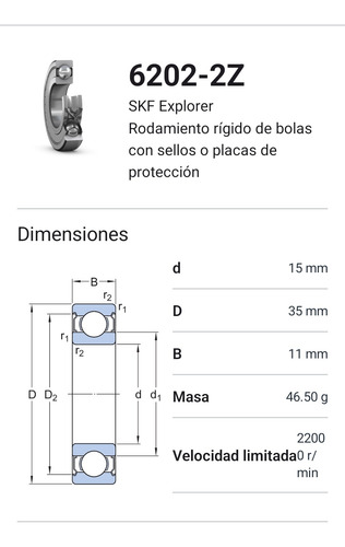 Rodamiento 6202-2z Rígido De Bolas Skf Medidas: 15x35x11 Mm 2