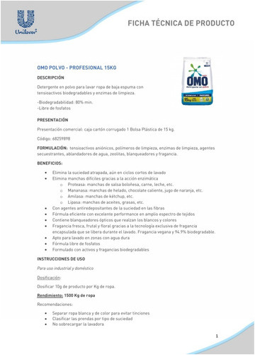 Detergente Omo 15 Kilos 6