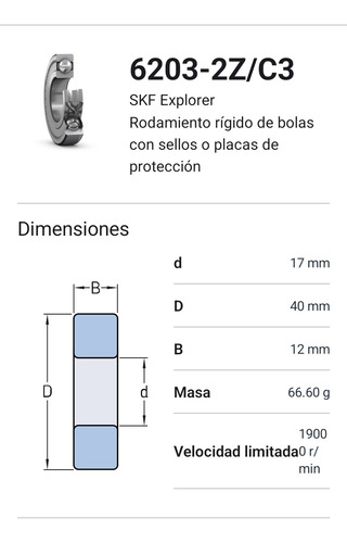 Rodamiento 6203-2z/c3 Rigido De Bolas Skf Medidas: 17x40x12  2