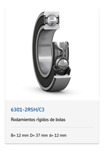 Rodamiento 6301-2rsh/c3 Rígido De Bolas Skf Medidas 12x37x12 2