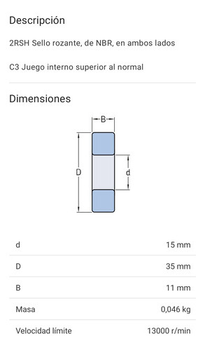 Rodamiento 6202-2rsh/c3 Rígido De Bolas - Skf Med: 15x35x11 2