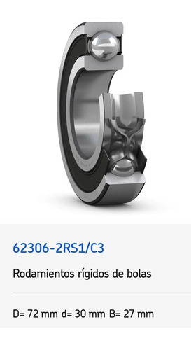 Rodamiento 62306-2rs1/c3 Rígido De Bolas Med: 72x30x27 Skf 6