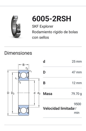 Rodamiento 6005-2rsh Rígido De Bolas - Skf Med: 25x47x12 Mm. 2