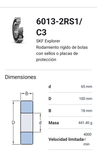 Rodamiento 6013-2rs1/c3 Rígido De Bolas Skf Medida 65x100x18 2