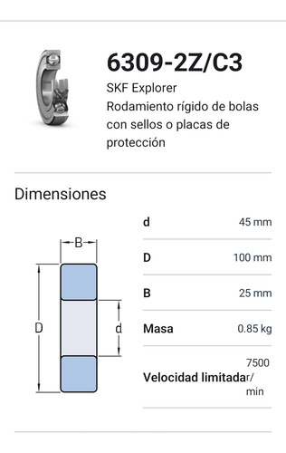 Rodamiento 6309-2z/c3 Rígido De Bolas Skf Medidas: 45x100x25 2