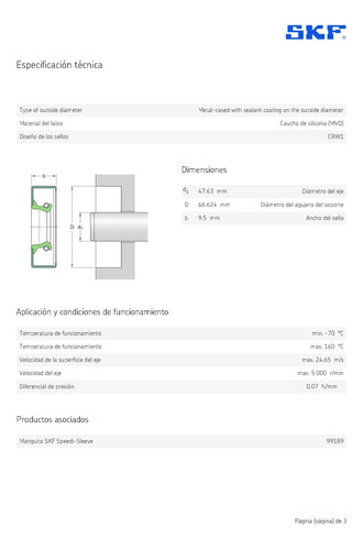 Sello Mecánico 18592 Skf Medidas: 47,63x66.624x9.5 Mm 3