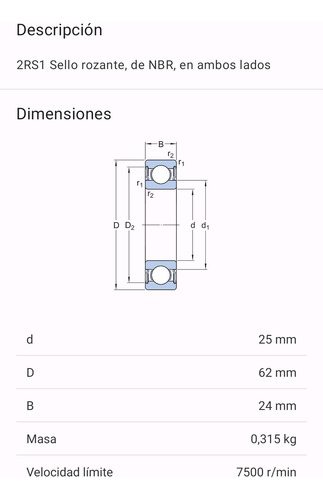 Rodamiento 62305-2rs1 Rígido De Bolas Skf Medidas: 25x62x24 2
