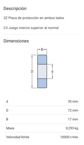 Rodamiento 6207-2z/c3 Rígido De Bolas Skf Medidas 72x17x35 2