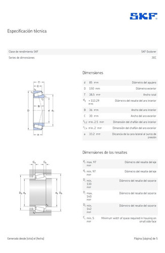 Rodamiento 32217 De Rodillos Cónicos Skf Med: 85x38.5x150 Mm 2