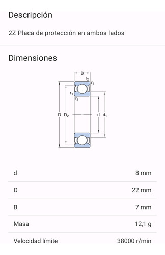 Rodamiento 608-2z Rígido De Bolas Skf - Medidas: 7x22x8 Mm. 2