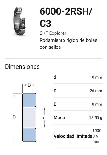 Rodamiento 6000-2rsh/c3 Rígido De Bolas Medidas: 10x26x8 Mm 2