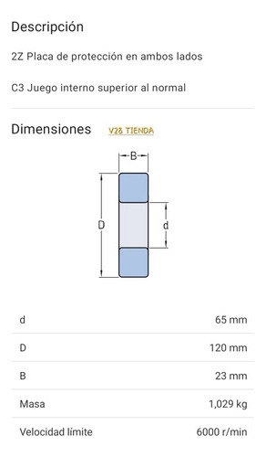 Rodamiento 6213-2z/c3 Rígido De Bolas Skf Medidas: 65x120x23 2