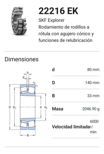 Rodamiento 22216 Ek De Rodillos A Rotula Skf Med: 80x140x33 2