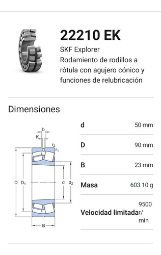 Rodamiento 22210 Ek De Rodillos A Rotula Medidas: 50x90x23 2