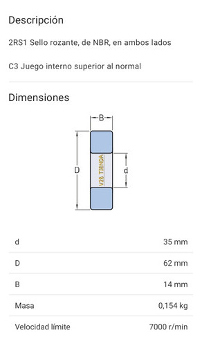 Rodamiento 6007-2rs1/c3 Rígido De Bolas Medidas: 35x62x14 2