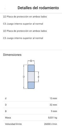 Rodamiento 6002-2z/c3 Rígido De Bolas Skf Medidas: 15x32x9 2
