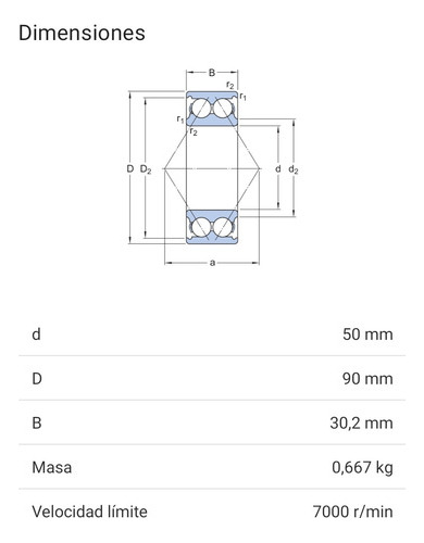 Rodamiento 3210 Atn9 De Bolas De Contacto Angular 50x90x30,2 2