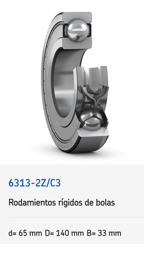 Rodamiento 6313-2z/c3 Rígido De Bolas Skf Medidas: 65x140x33 7