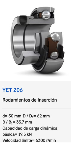 Rodamiento Yet 206 De Inserción Skf Medidas: 30x62x35.7 8