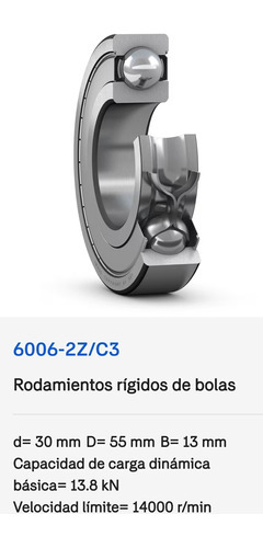 Rodamiento 6006-2z/c3 Rígido De Bolas - Skf Medidas 30x55x13 7