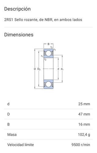 Rodamiento 63005-2rs1 Rígido De Bolas Skf Medidas: 25x47x16 2