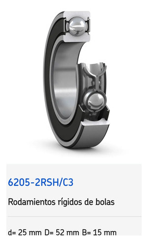 Rodamiento 6205-2rsh/c3 Skf Rígido De Bolas Med: 25x52x15 Mm 3