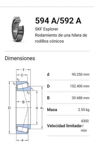 Rodamiento 594 A/592 A - Rodillos Cónicos 95.25x152.4x39.688 2