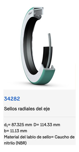 Sello Mecánico 34282 Skf Medidas: 87,325x114,33x11,13 Mm 2