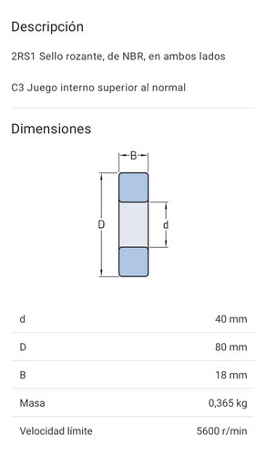 Rodamiento 6208-2rs1/c3 - Skf Rígido De Bolas Med: 40x80x18 2