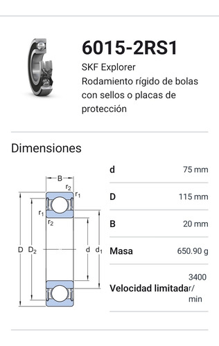 Rodamiento 6015-2rs1 Rígido De Bolas - Skf Medidas 75x115x20 2