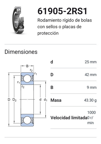 Rodamiento 61905-2rs1 Rígido De Bolas Skf Medidas: 25x42x9 2