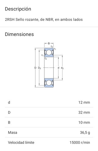 Rodamiento 6201-2rsh Rígido De Bolas Skf Medidas: 12x32x10  2