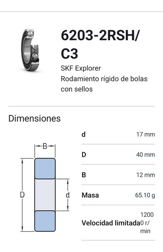 Rodamiento 6203-2rsh/c3 Rígido De Bolas Skf Medidas 17x40x12 2