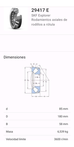 Rodamiento 29417 E, Axiales De Rodillos A Rotula  85x180x58 2