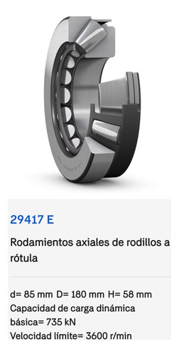 Rodamiento 29417 E, Axiales De Rodillos A Rotula  85x180x58 7