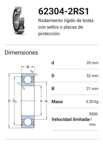 Rodamiento 62304-2rs1 Rígido De Bolas Skf Medidas: 20x52x21 2