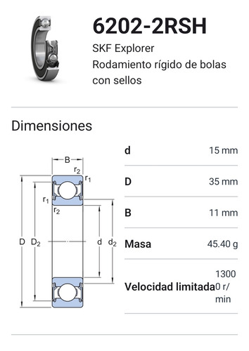 Rodamiento 6202-2rsh Rígido De Bolas - Skf Medidas: 15x35x11 2