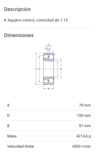 Rodamiento 22314 Ek De Rodillos A Rotula Medidas: 70x150x51 2