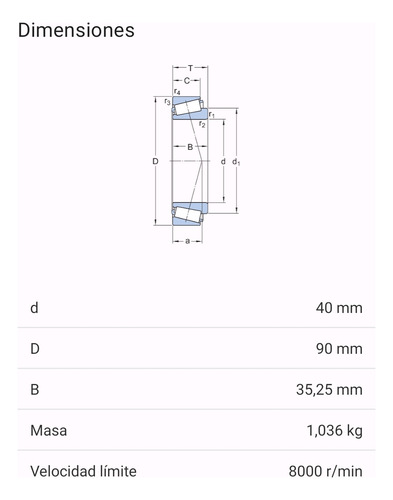 Rodamiento 32308 De Rodillos Cónicos Medidas: 40x90x35,25 2