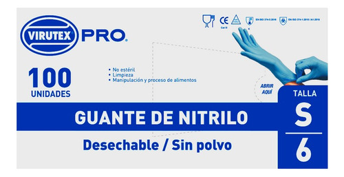 Guantes Desechables Nitrilo Azul 100 Un. Proteccion  S/polvo 6