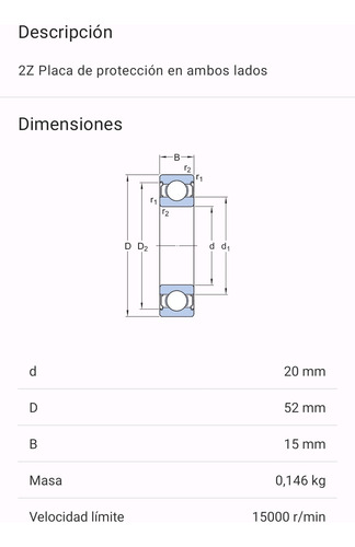 Rodamiento 6304-2z Rígido De Bolas Skf Medidas: 20x52x15 2